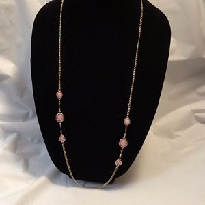 Vtg Sarah Coventry Pink Bead Gold Tone Necklace